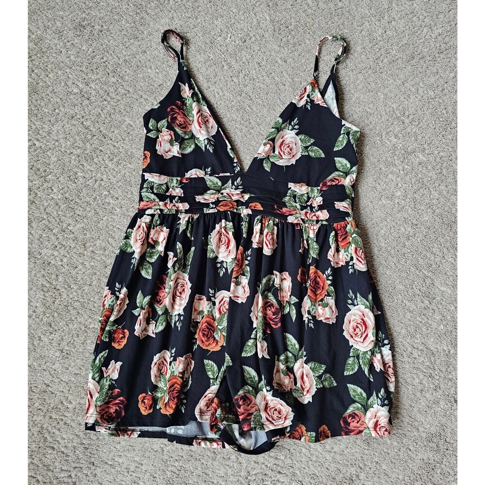 Brandy Blu floral print romper size large black